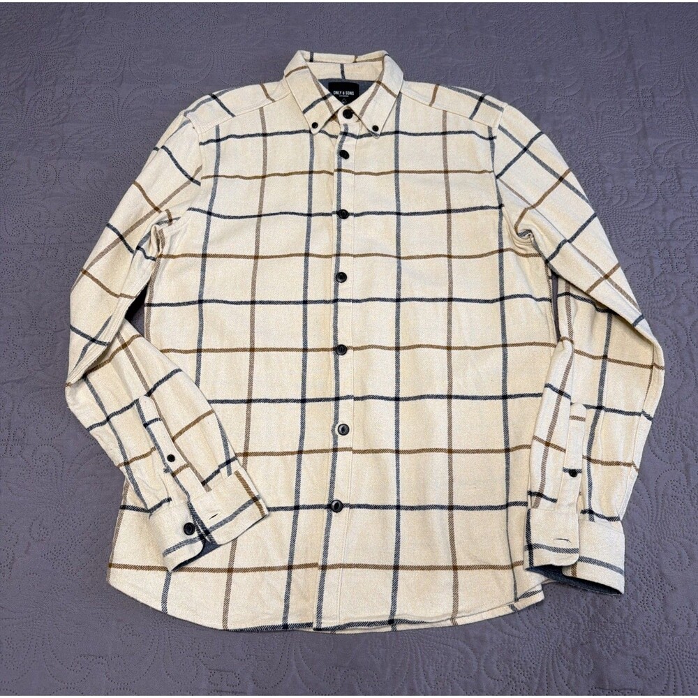 Only & Sons Mens  Plaid Shirt  Beige  Size L